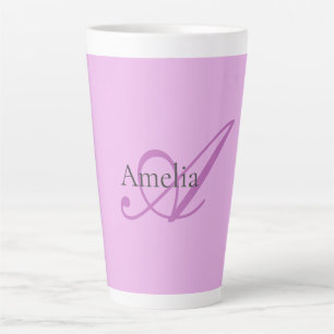Taza De Café Latte Nombre Monograma Letra inicial Orquídea & Lilac