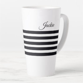 Taza De Café Latte Nombre personalizado Bandas clásicas en blanco y n