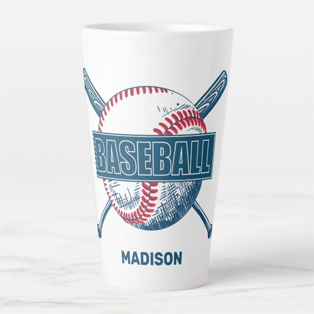 Taza De Café Latte Nombre personalizado Béisbol (Anverso)