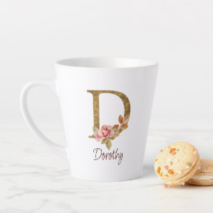 Taza De Café Latte Nombre personalizado Blush Rosas Rosadas Letra D c