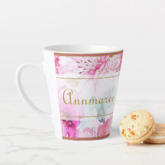 Taza De Café Latte Nombre personalizado bonito Floral Rosa y Oro