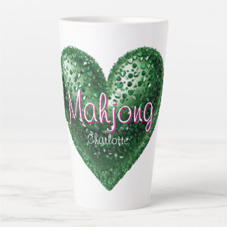Taza De Café Latte Nombre personalizado Corazón de Purpurina Verde Ro