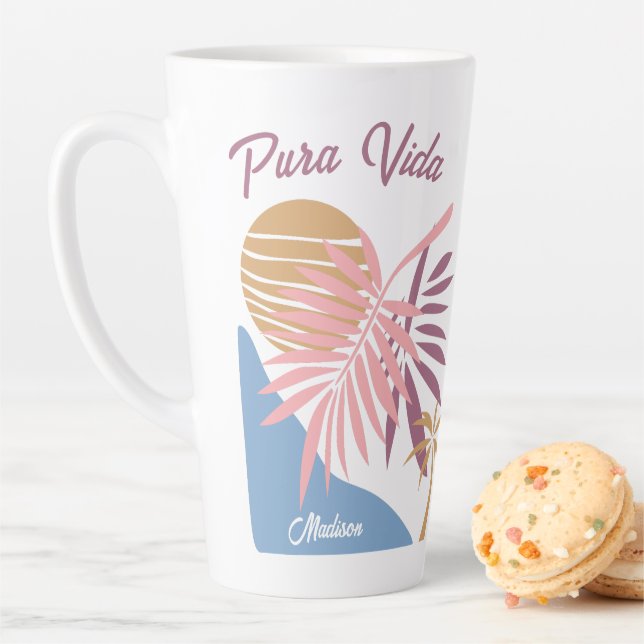 Taza De Café Latte Nombre personalizado Costa Rica Motto Pura Vida (In situ)