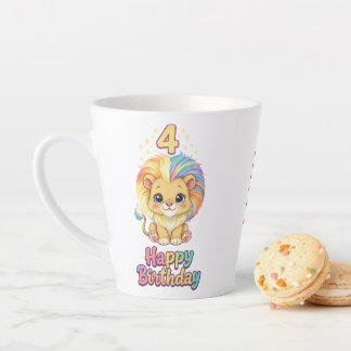 Taza De Café Latte Nombre personalizado Cumpleaños 4 León adorable