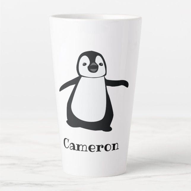 Taza De Café Latte Nombre personalizado Cute Peeking Penguin (Anverso)