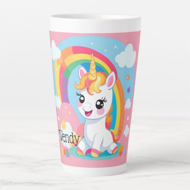 Taza De Café Latte Nombre personalizado de arcoiris de Cuestionario d (Anverso)