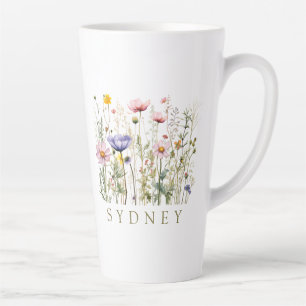 Taza De Café Latte Nombre personalizado de flor silvestre