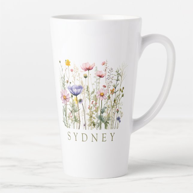 Taza De Café Latte Nombre personalizado de flor silvestre (Derecha)
