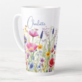 Taza De Café Latte Nombre personalizado de flor silvestre colorida