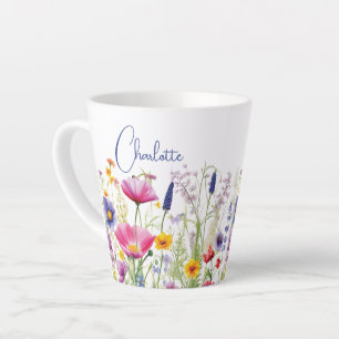 Taza De Café Latte Nombre personalizado de flor silvestre colorida