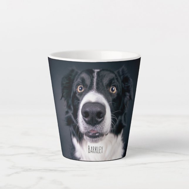 Taza De Café Latte Nombre personalizado de la foto del perro (Anverso)