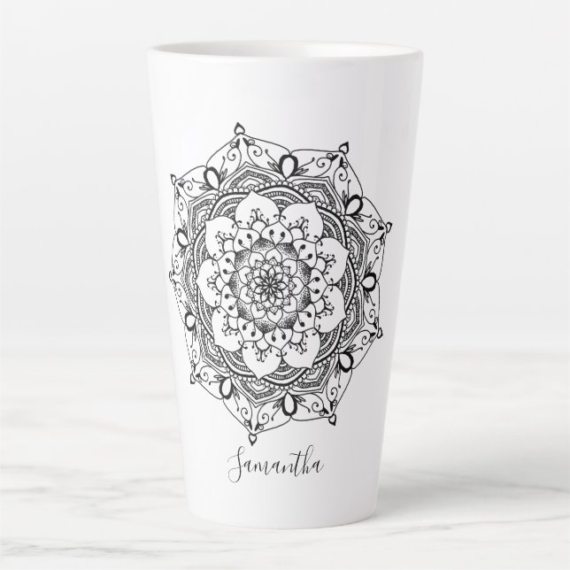 Taza De Café Latte Nombre personalizado de Mandala (Anverso)
