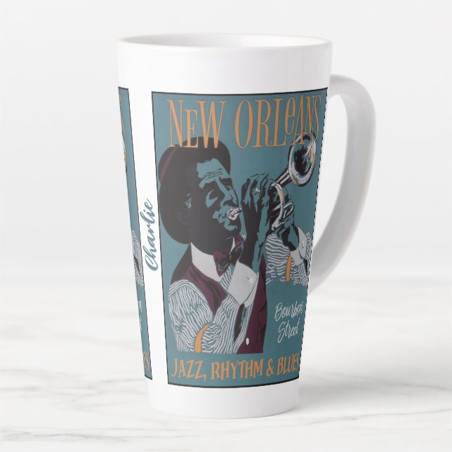 Taza De Café Latte Nombre personalizado de New Orleans Music (Ángulo derecho)