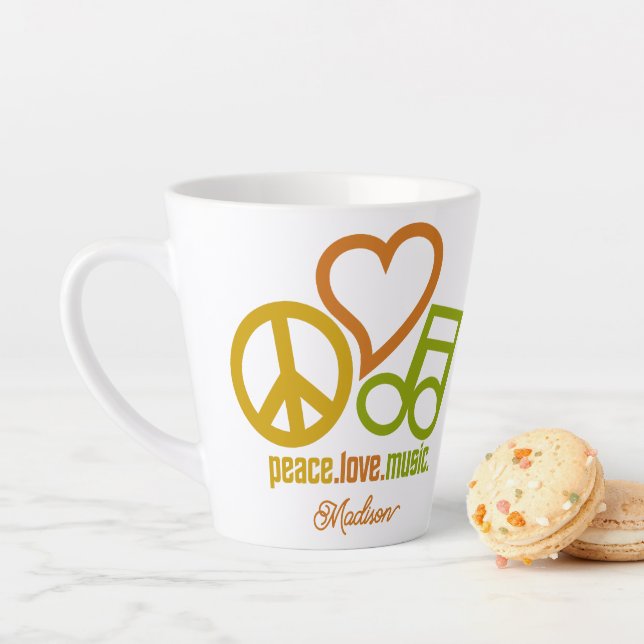 Taza De Café Latte Nombre personalizado de Peace Love Music (In situ)