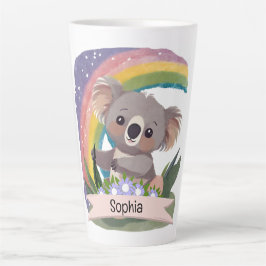 Taza De Café Latte Nombre personalizado del bebé de Koala Arcoiris