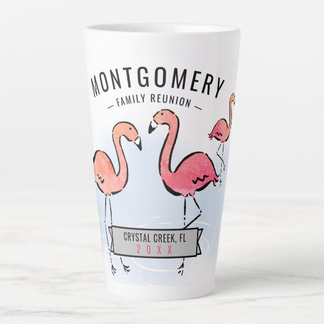 Taza De Café Latte Nombre personalizado del flamenco rosado tropical  (Anverso)