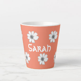 Taza De Café Latte Nombre personalizado del Naranja de patrones flora