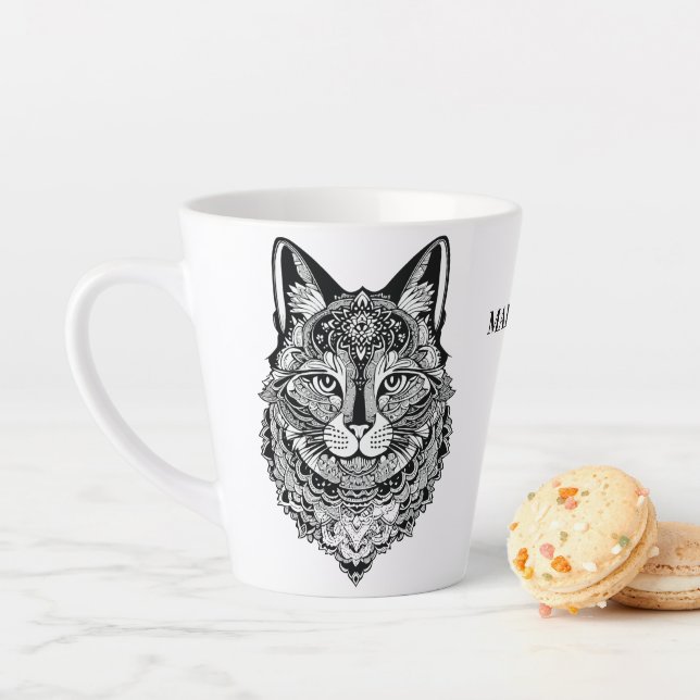 Taza De Café Latte Nombre personalizado Gato ornamental (In situ)
