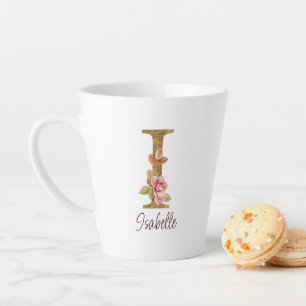 Taza De Café Latte Nombre personalizado letra I Lámina de oro rosas r