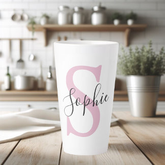 Taza De Café Latte Nombre personalizado moderno Monograma rosa