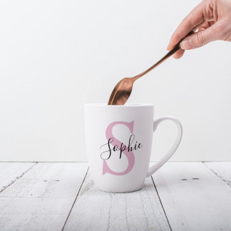 Taza De Café Latte Nombre personalizado moderno Monograma rosa