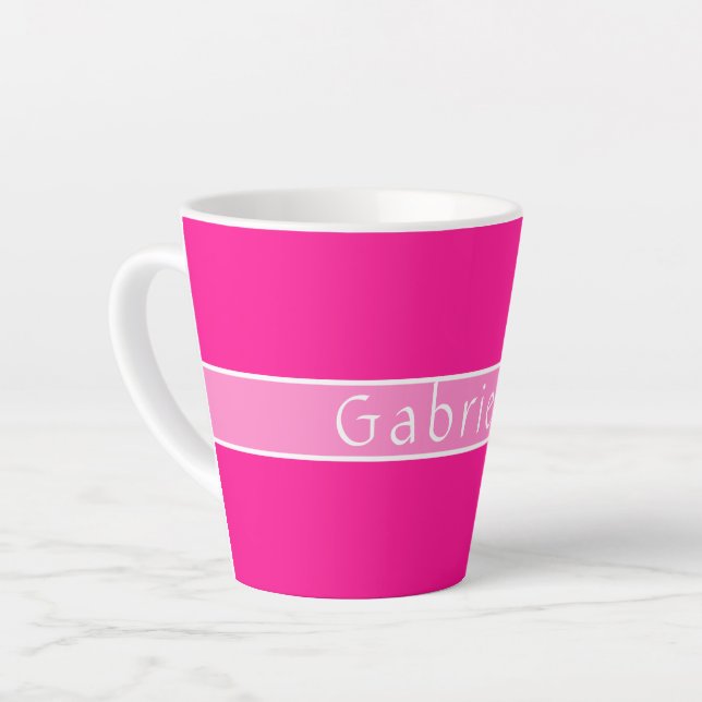 Taza De Café Latte Nombre personalizado Rosa caliente (Ángulo izquierdo)