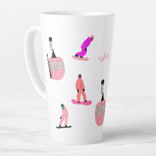 Taza De Café Latte Nombre personalizado Snowboard Rosa