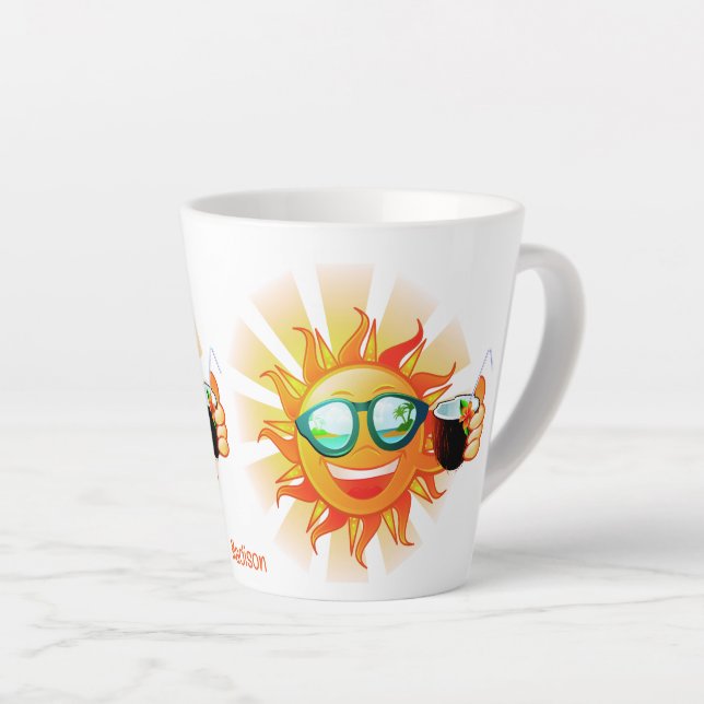 Taza De Café Latte Nombre personalizado Sol tropical (Ángulo derecho)