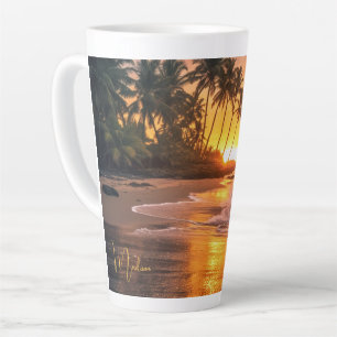 Taza De Café Latte Nombre personalizado Sunset de playa tropical