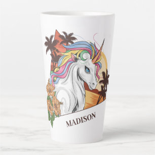 Taza De Café Latte Nombre personalizado Unicornio Tropical