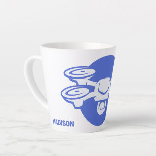 Taza De Café Latte Nombre personalizado y dron de texto