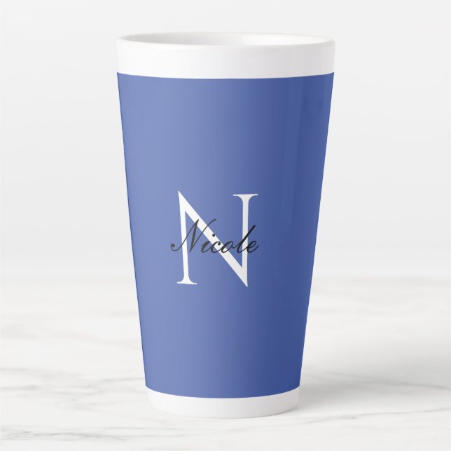 Taza De Café Latte Nombre propio monogramado inicial azul (Anverso)