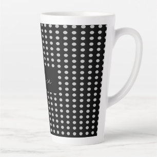 Taza De Café Latte Nombre retro de color gris negro de puntos de polk