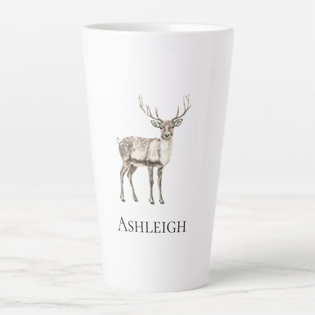 Taza De Café Latte Nombre Rústico del Deer navidades (Anverso)