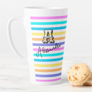 Taza De Café Latte Nombre y monograma personalizados de chica arcoiri