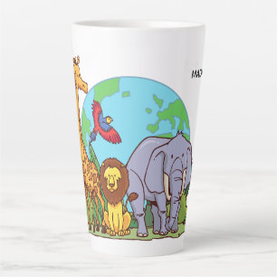 Taza De Café Latte Nombre y texto personalizados Tierra con animales