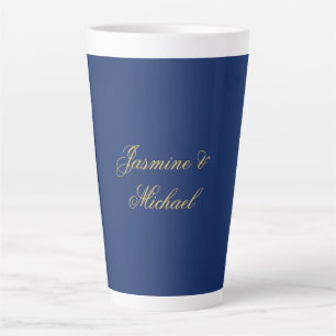 Taza De Café Latte Nombres de Pareja Caligrafía Chic Lovely Azul y Do
