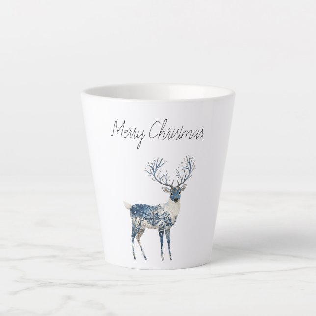 Taza De Café Latte Nordic Blue White Deer Christmas (Anverso)
