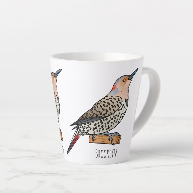 Taza De Café Latte Northern flicker bird cartoon illustration (Ángulo derecho)