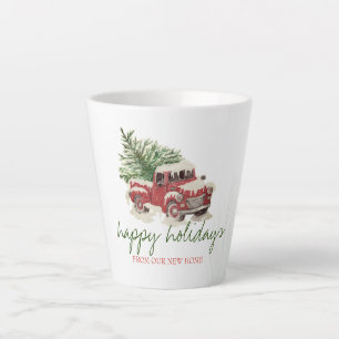 Taza De Café Latte Nos hemos mudado,Camión Rojo,Árbol de Pino Nieve N