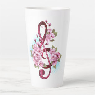 Taza De Café Latte Notas de clave de sol musical con flores de Sakura