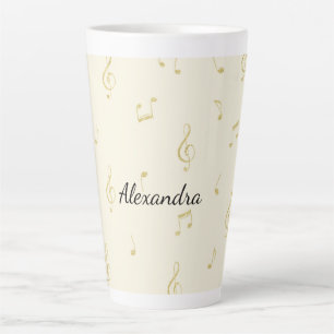 Taza De Café Latte Notas musicales de oro blanco  
