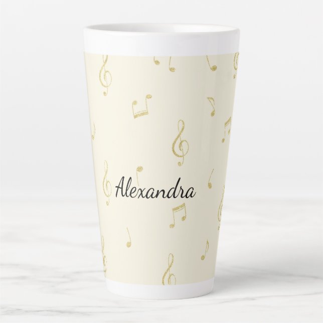 Taza De Café Latte Notas musicales de oro blanco   (Anverso)