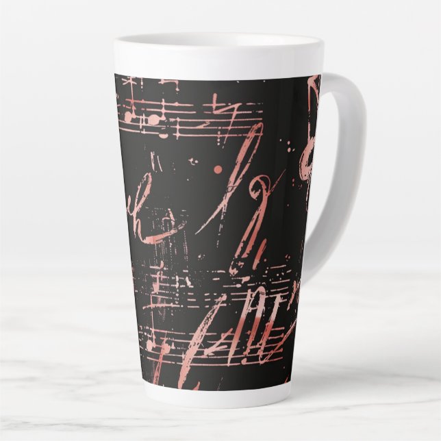 Taza De Café Latte Notas Musicales En Rosa Gold Large Latte Mug (Ángulo derecho)