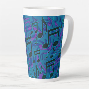 Taza De Café Latte Notas Musicales Patrón Musical Azul Púrpura