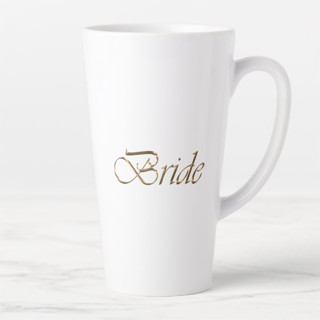 Taza De Café Latte Novia, escritura dorada moda elegante blanco (Derecha)