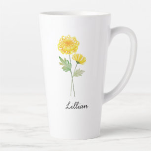 Taza De Café Latte Noviembre Mes de Nacimiento Flor Crisantemo