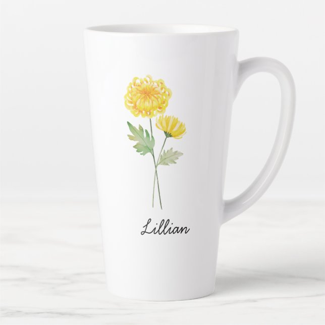Taza De Café Latte Noviembre Mes de Nacimiento Flor Crisantemo (Derecha)