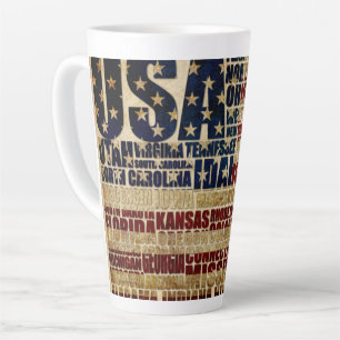 Taza De Café Latte Nube de palabras de la bandera de EE. UU. Arte de