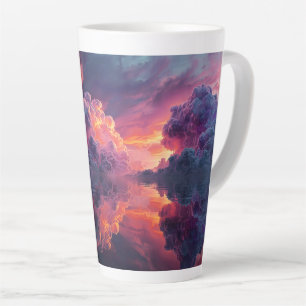 Taza De Café Latte Nubes surrealistas brillantes del atardecer reflej